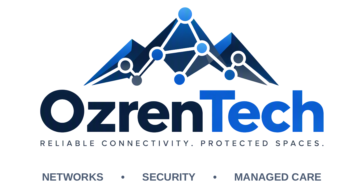 OzrenTech mountain and connected-network logo